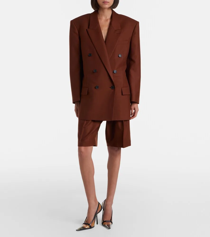 Плиссированные кашемировые шорты-бермуды Saint Laurent, коричневый — фото 2