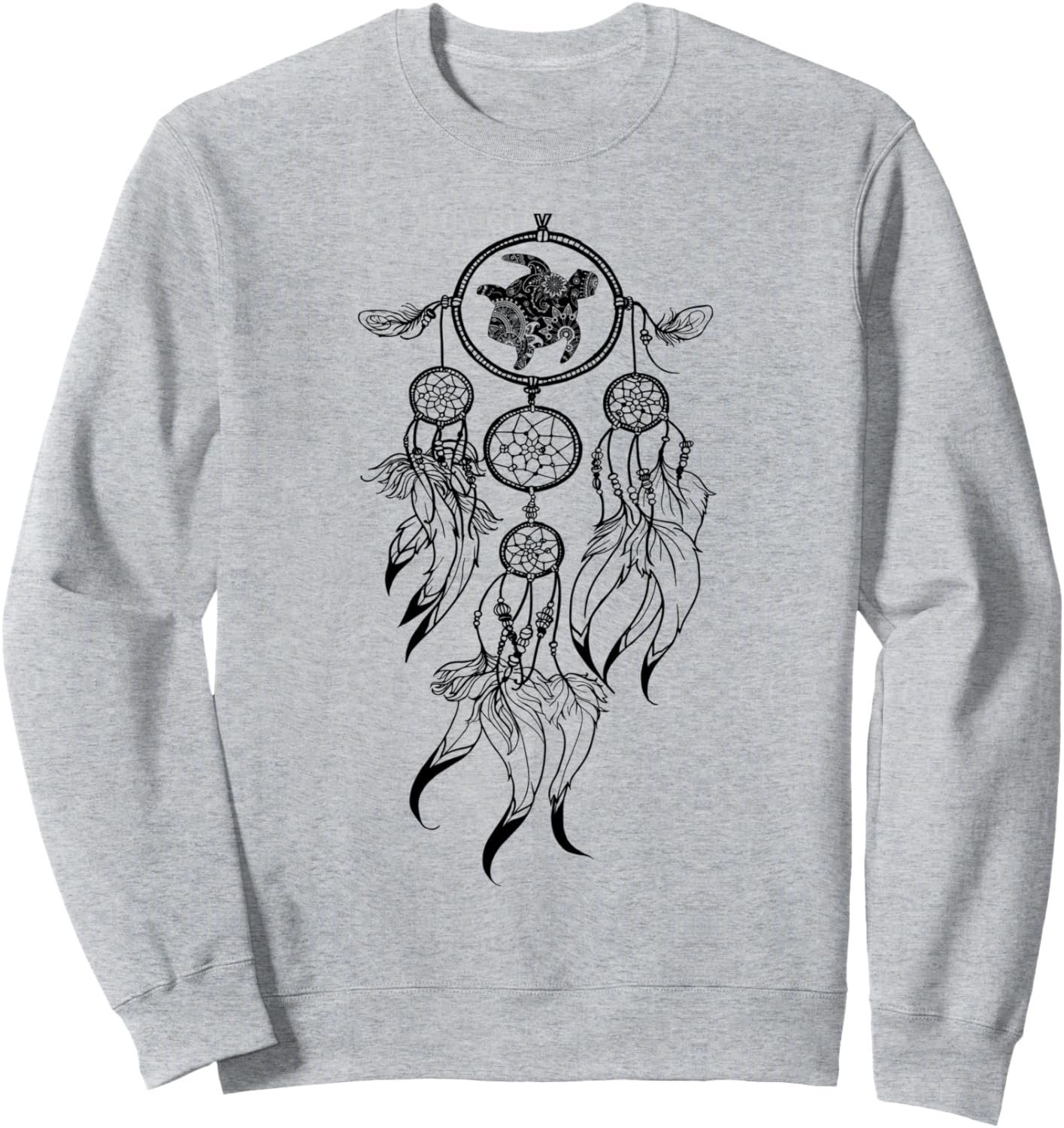 

Толстовка с изображением морской черепахи в стиле бохо и пера коренных американцев Turtle Dream Catcher Zen, серый