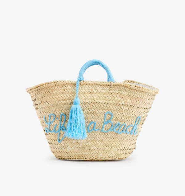 

Жизнь — это пляжная сумка-корзина из пальмовых листьев Boutique Bonita, голубой