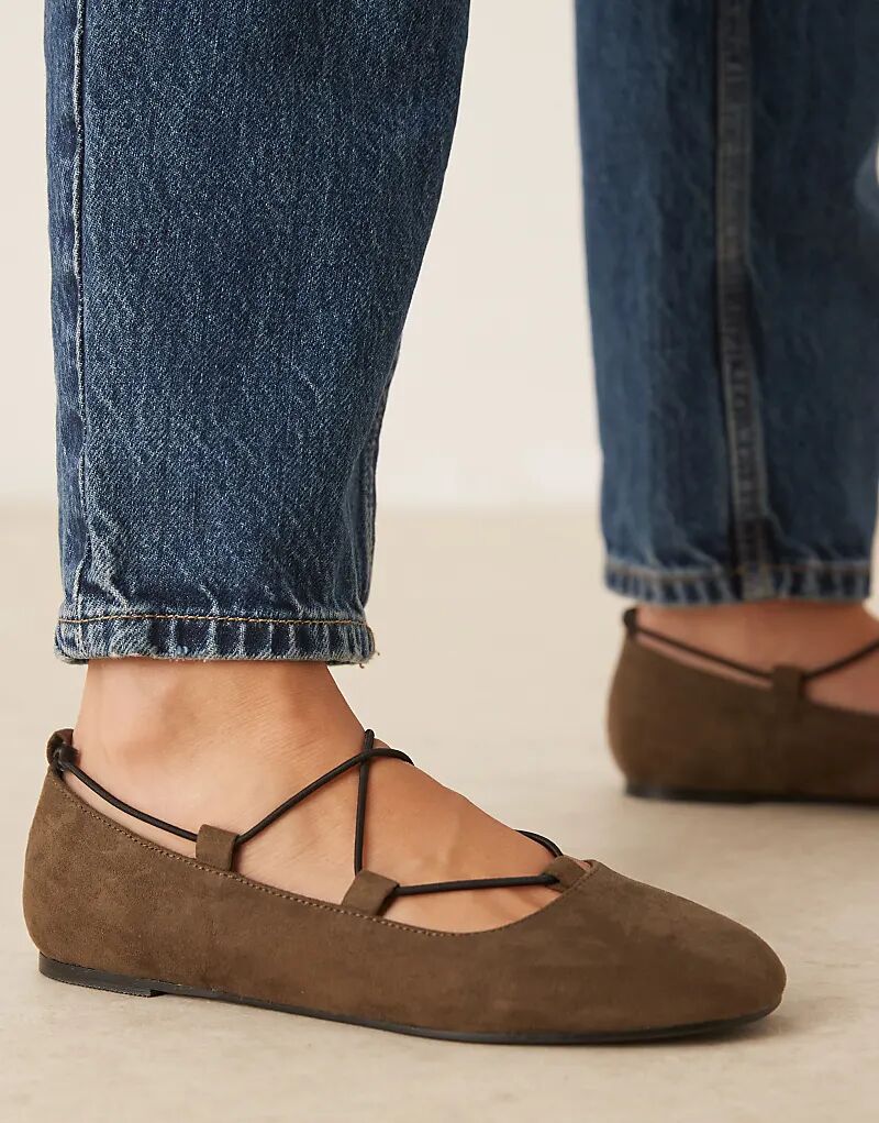 Эластичные балетки Lagos широкого кроя ASOS DESIGN из замши оливкового цвета — фото 3