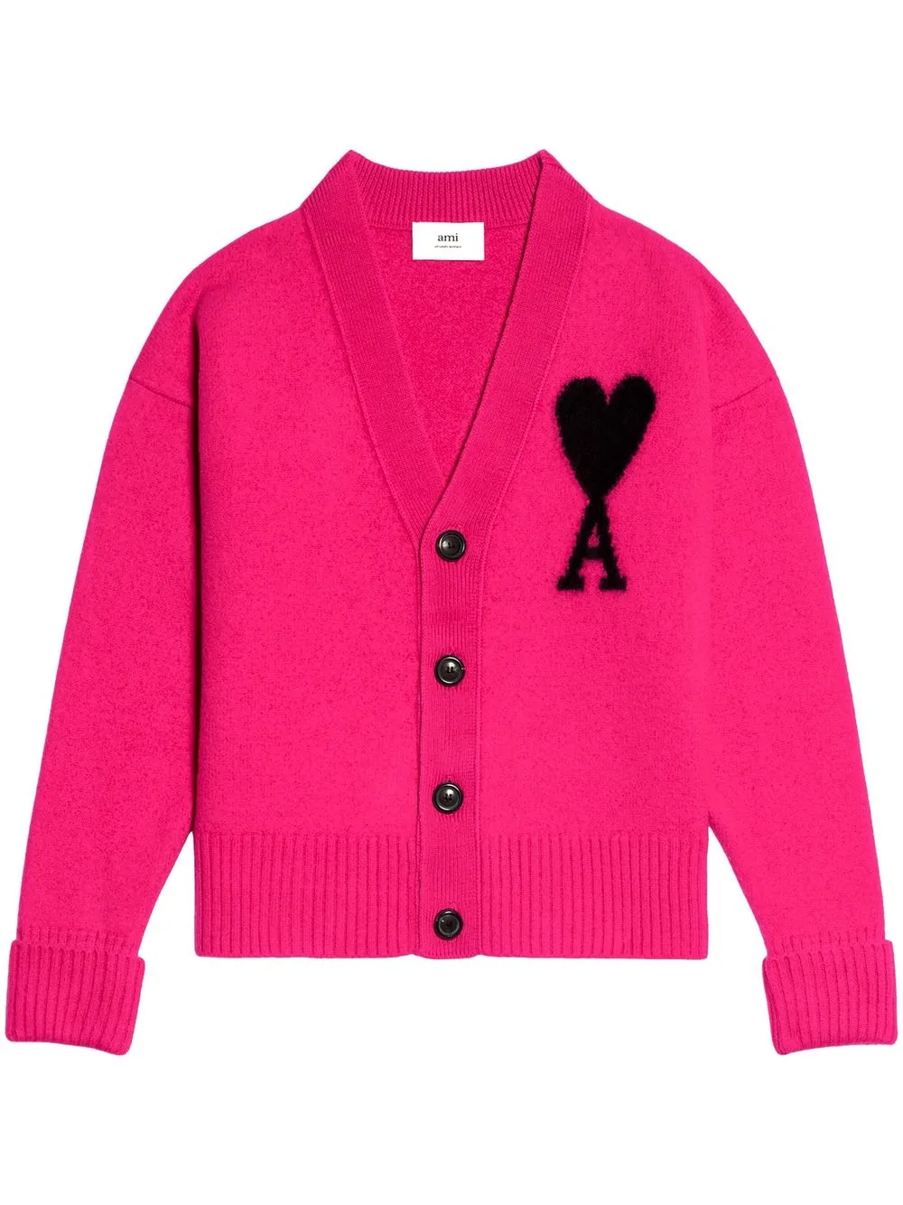 

Шерстяной кардиган с логотипом AMI Paris, розовый