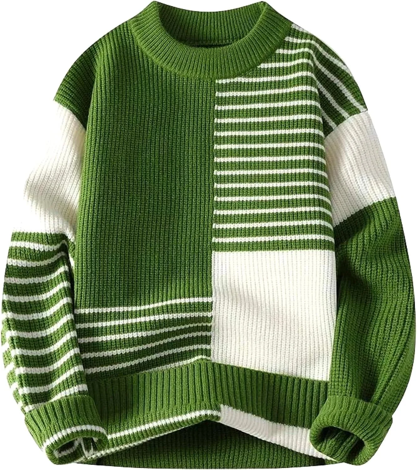 

Мужской полосатый вязаный пуловер с фактурным плетением