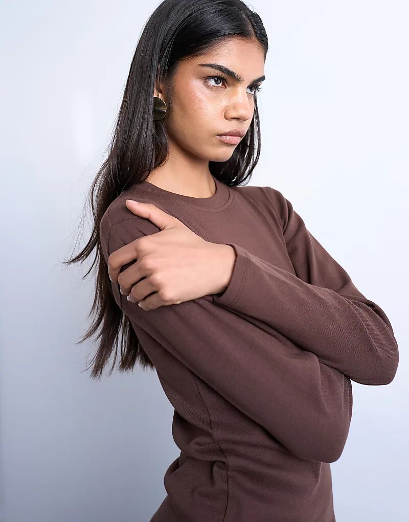 

Повседневная футболка Topshop с длинным рукавом шоколадно-коричневого цвета