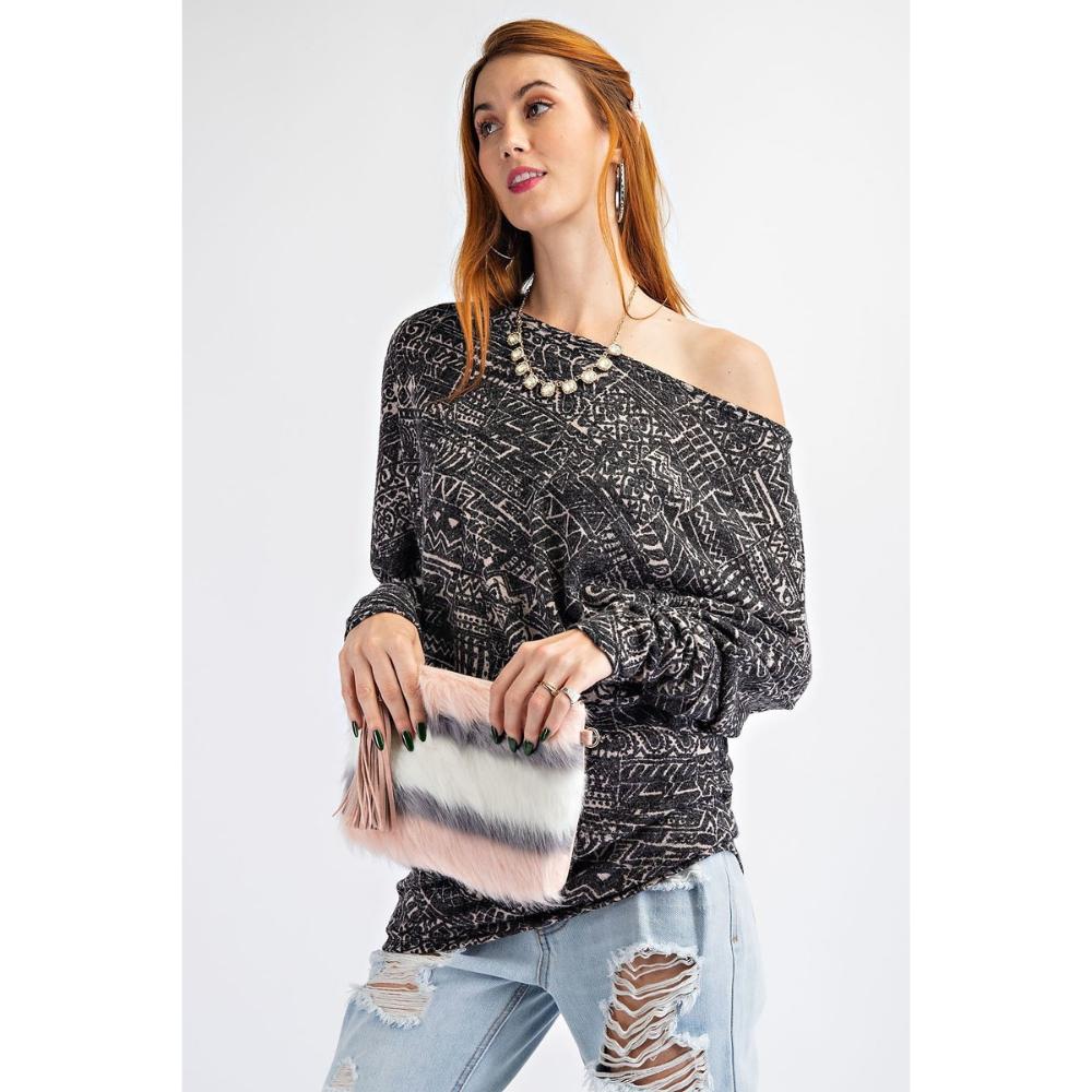 

Вязаный топ с племенным принтом FASHNZFAB, черный