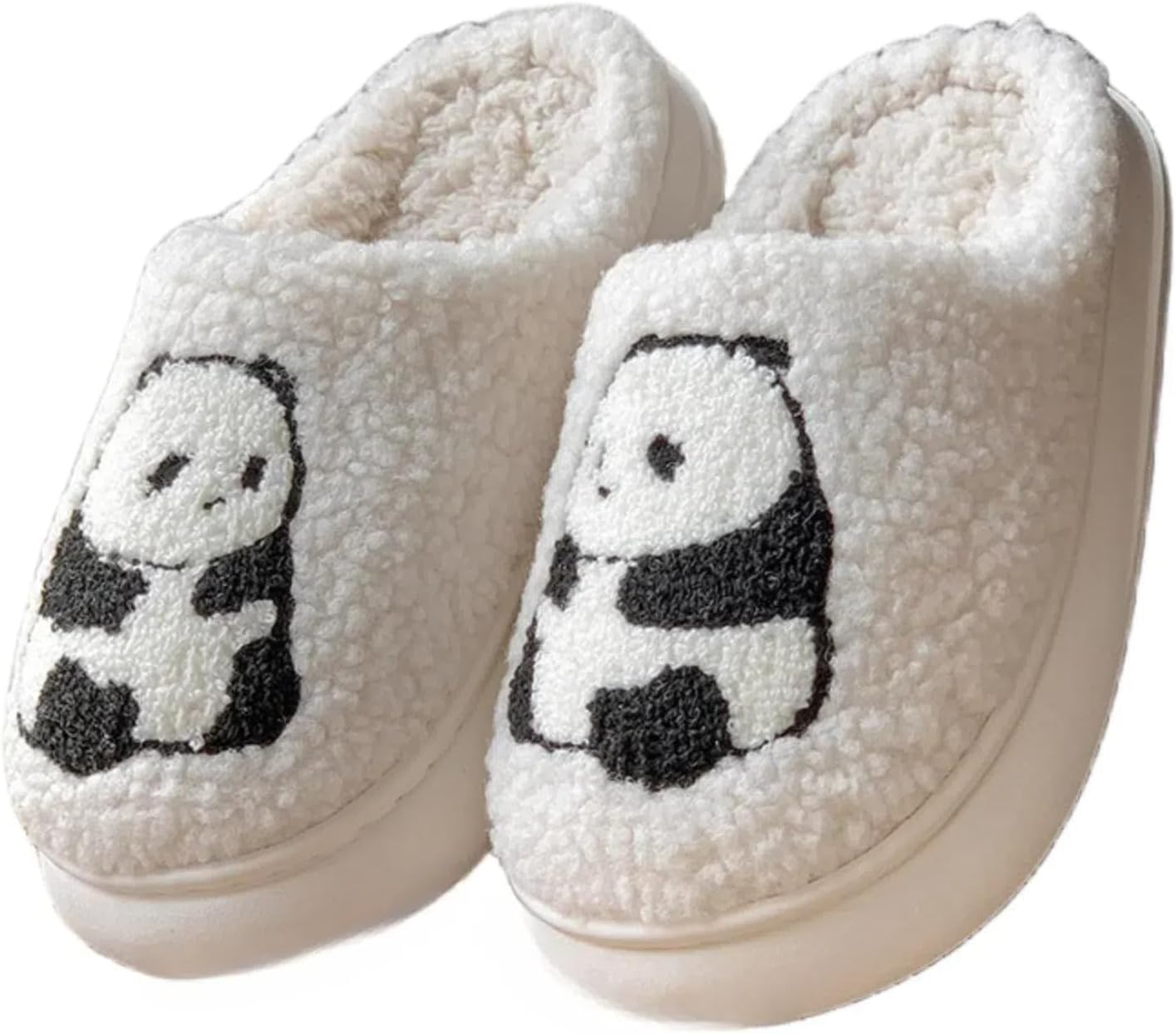 

Милые тапочки с пандой для женщин и мужчин, животные, пушистые, плюшевые, кавайные, новинка, веселые, теплые, для дома и улицы, с нескользящей подошвой Elirar, белый