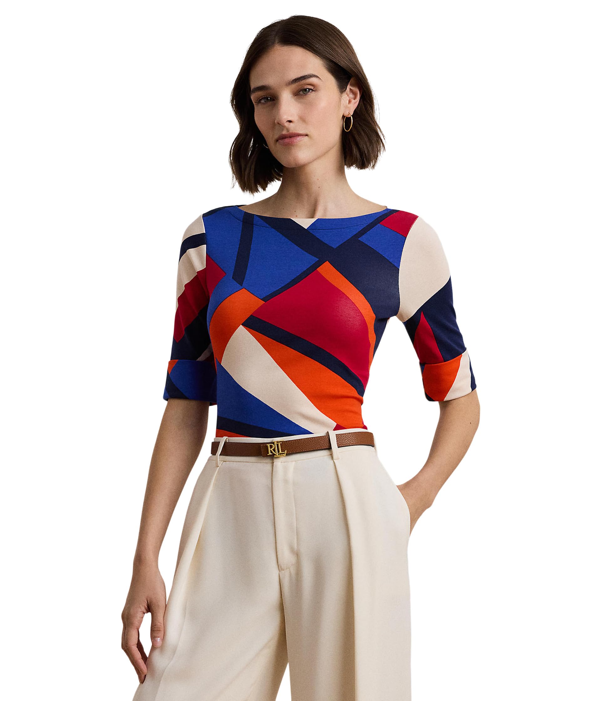 

Футболка Lauren Ralph Lauren Print Stretch Cotton Boatneck Tee, синий мульти