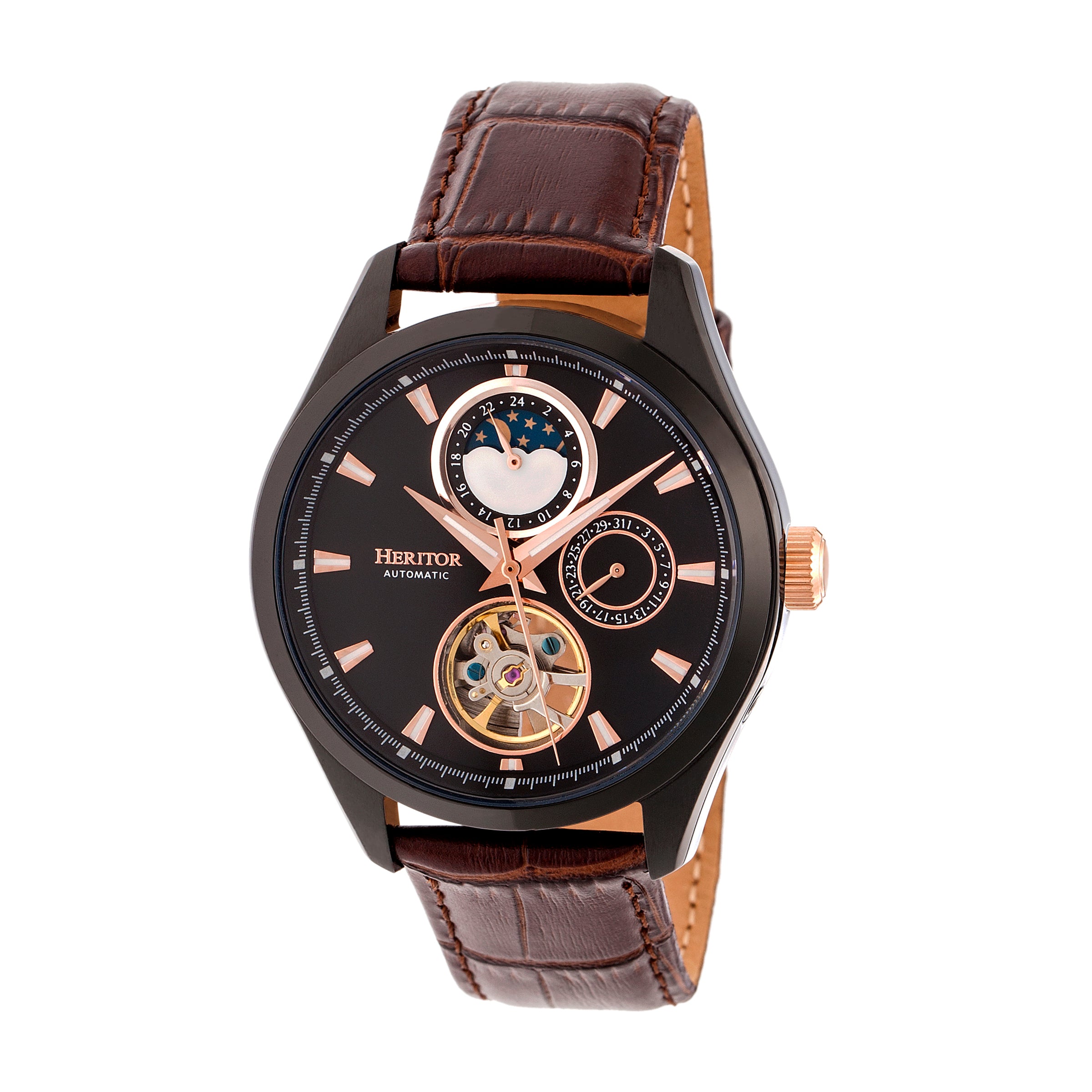 

Часы Sebastian Semi-Skeleton с кожаным ремешком Heritor Automatic, коричневый