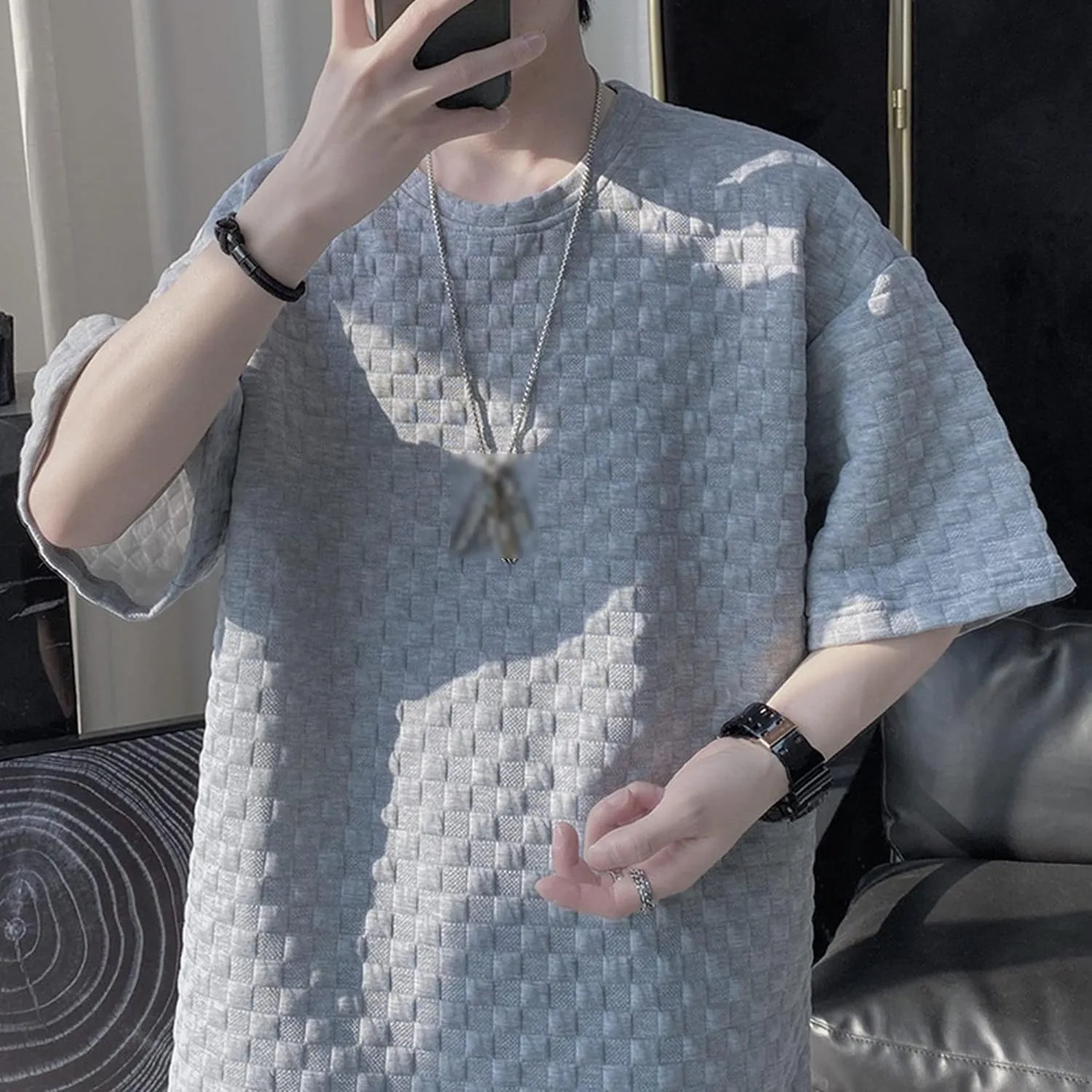 Мужская футболка с вафельной текстурой, короткий рукав, Crew Neck — фото 2
