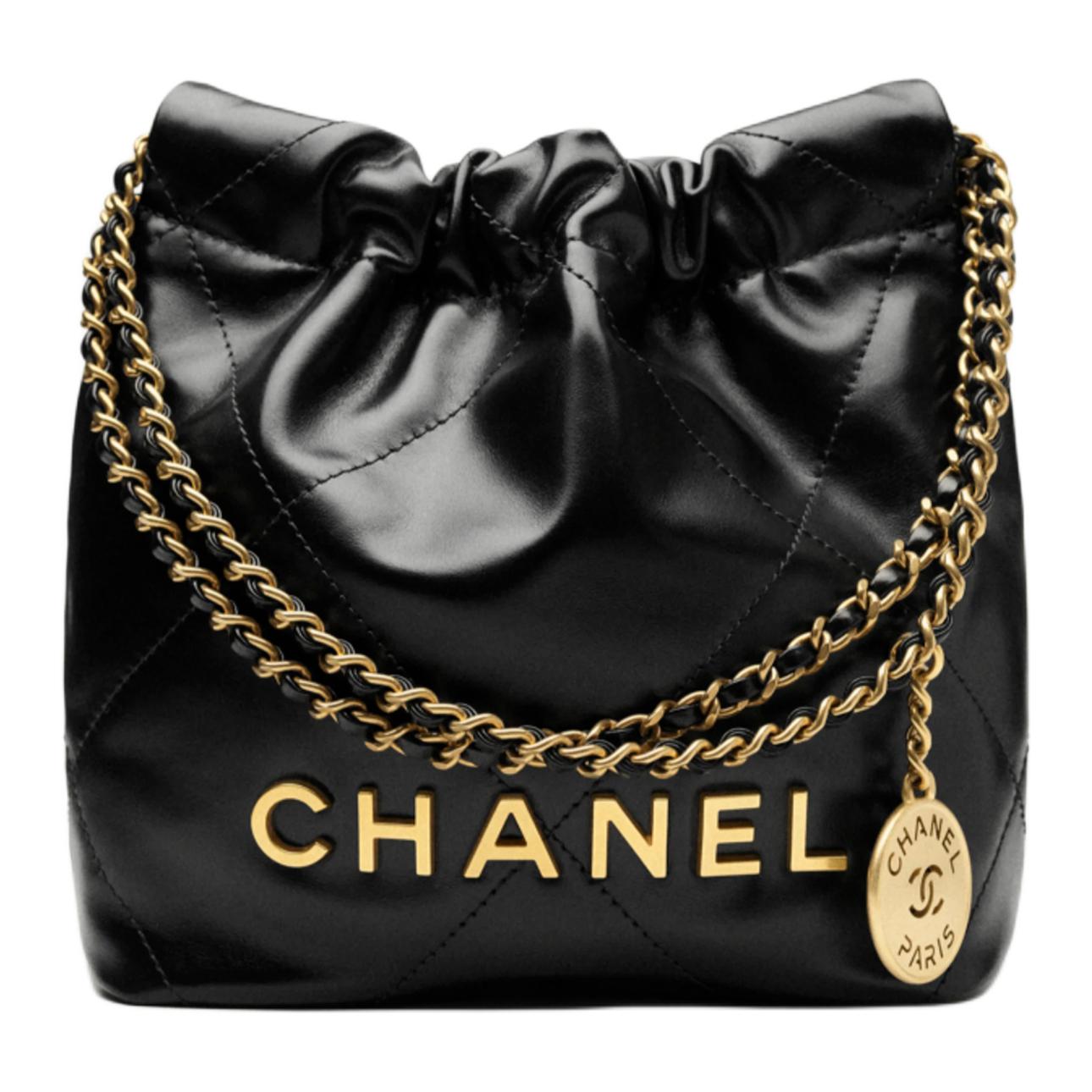 

CHANEL Блестящая кожаная мини-сумка женская черная
