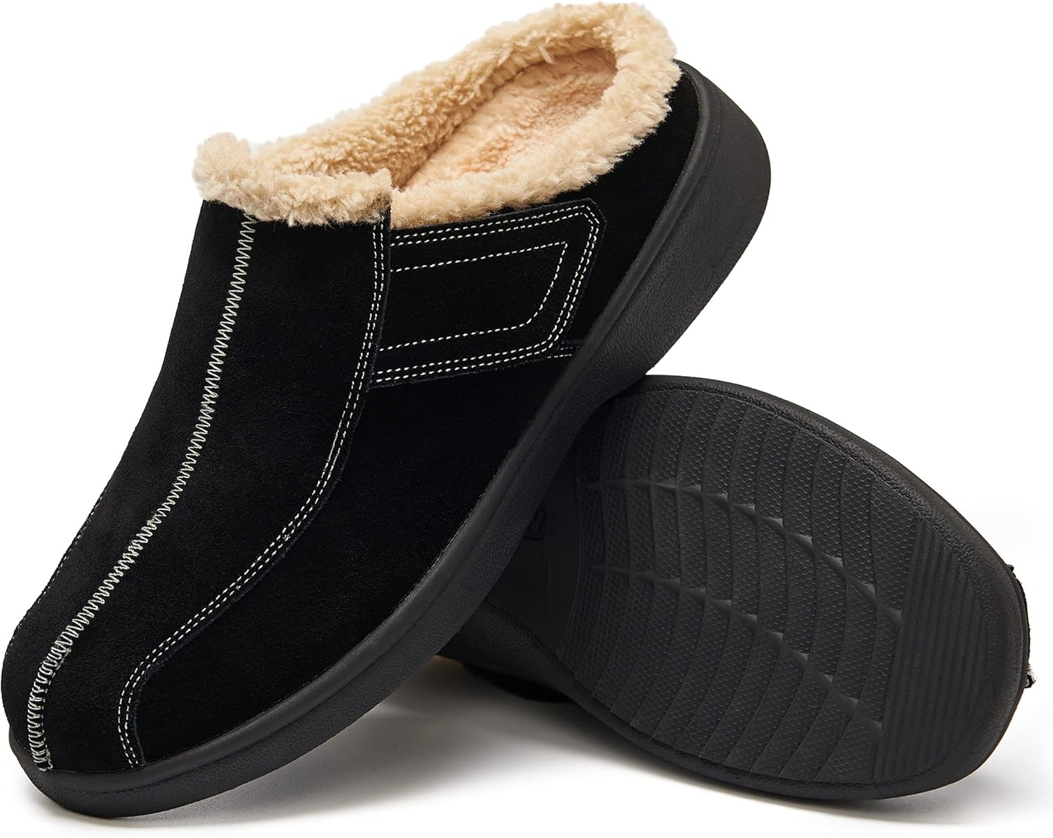 

Мужские домашние тапочки из замши с поддержкой свода стопы, противоскользящие (Размер: US 8-US 14.5) Evglow, черный