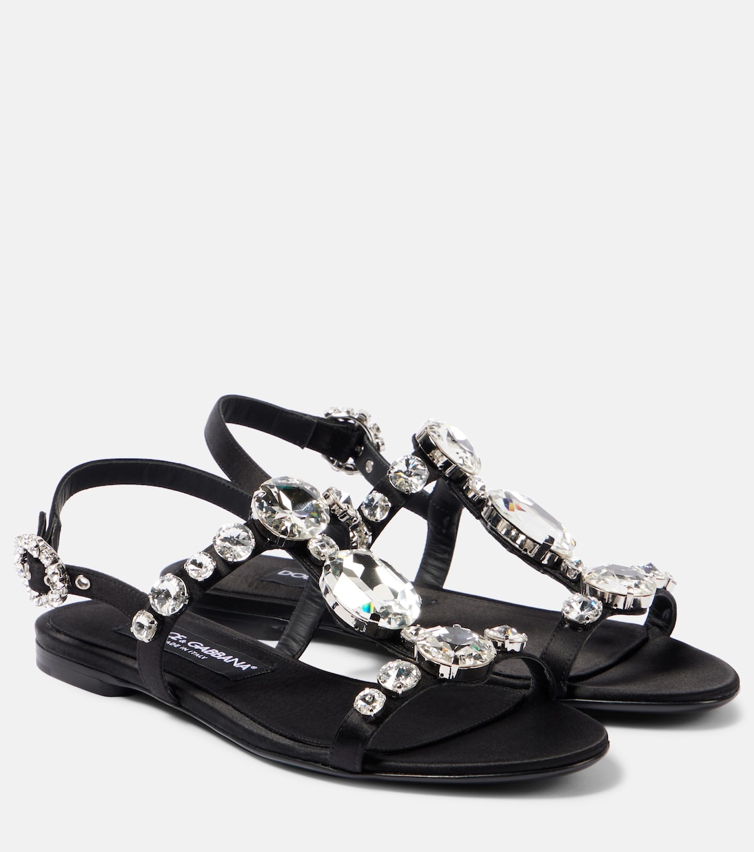 Бианка декорированные атласные сандалии Dolce&Gabbana, Nero/Crystal