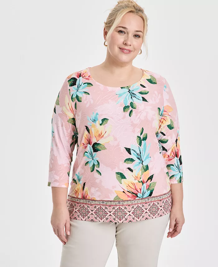 

Женская блузка с жаккардовым принтом и рукавом 3/4 JM Collection, розовый