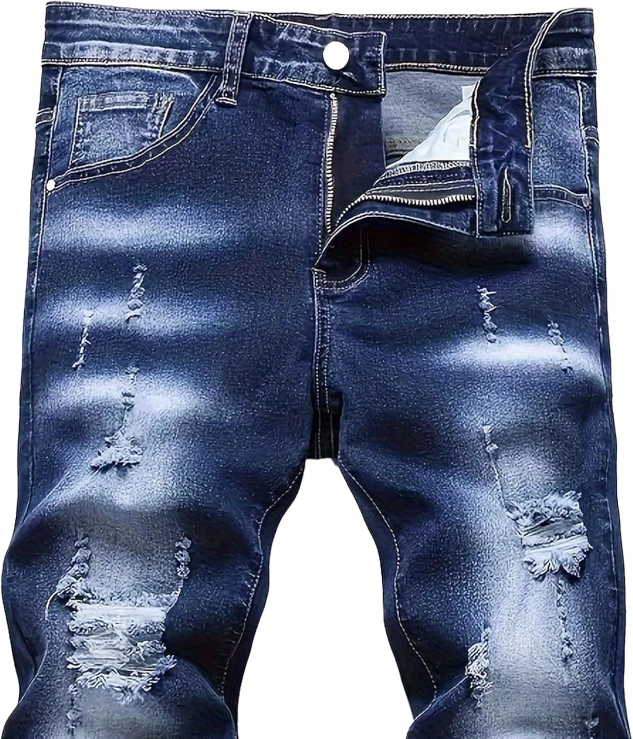 Компрессионные штаны Men Micro Fade Ripped Denim Pants, синие — фото 3