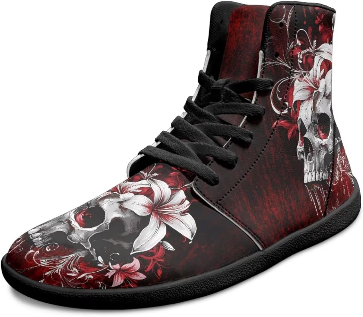 

Мужские высокие кроссовки с черепом, с широкой ноской, противоскользящие, повседневные, дышащие для ходьбы Xixirimido, Flower Skull