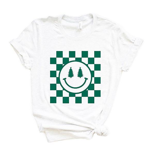

Футболка с принтом в клетку и новогодним смайликом Simply Sage Market, White