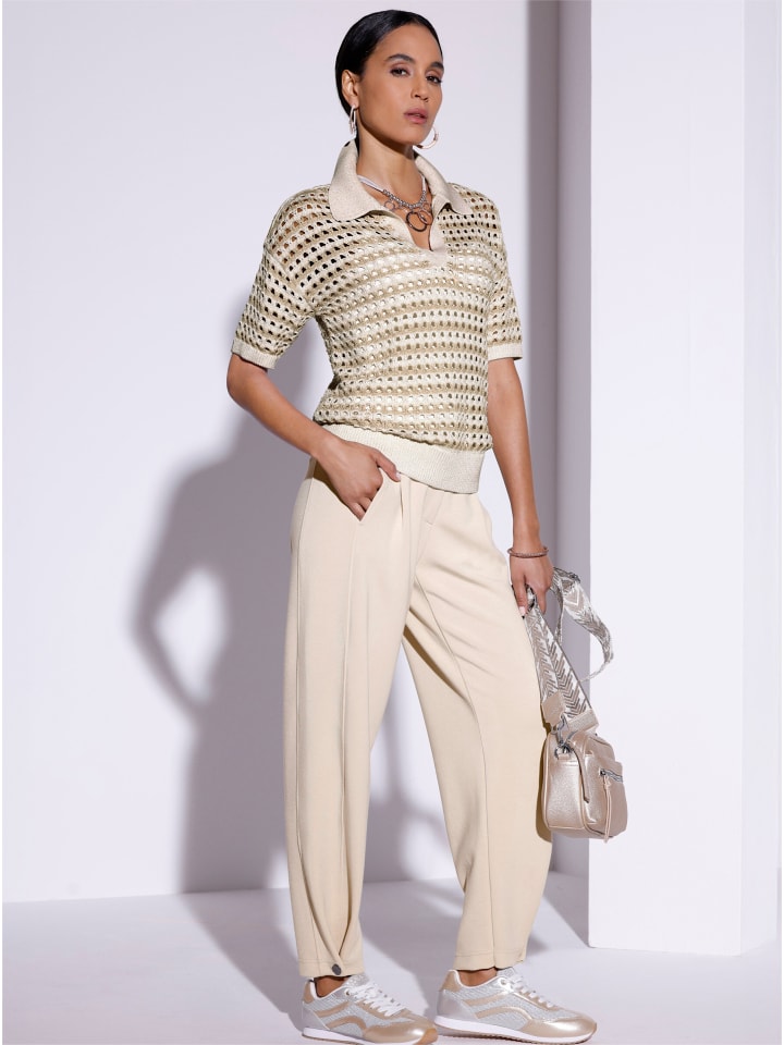 

Свитер-поло в цвете экрю и песочном узоре creation L