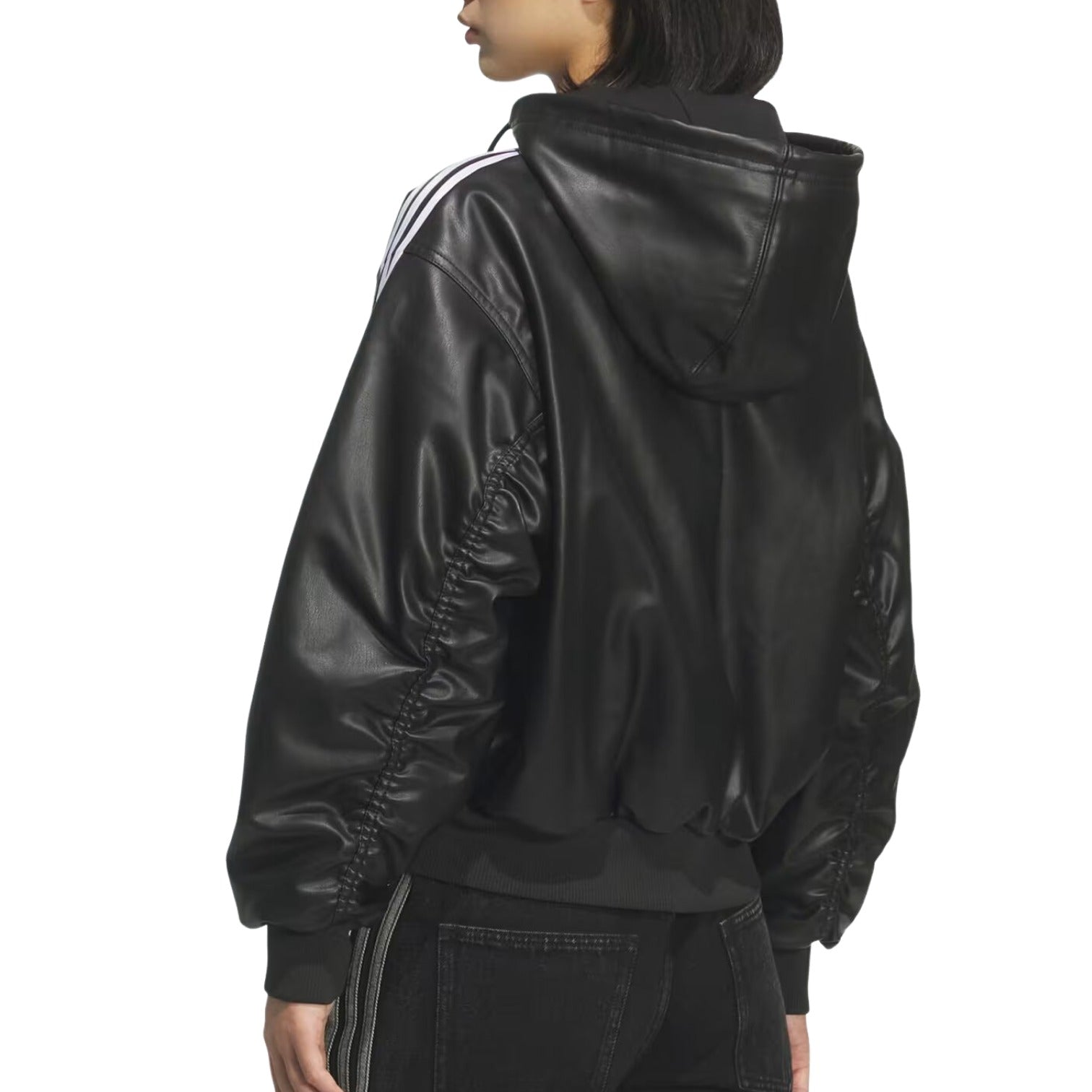 (WMNS) Кожаная куртка Adidas Double Leather Jacket, азиатский размер, цвет «черный» — фото 3