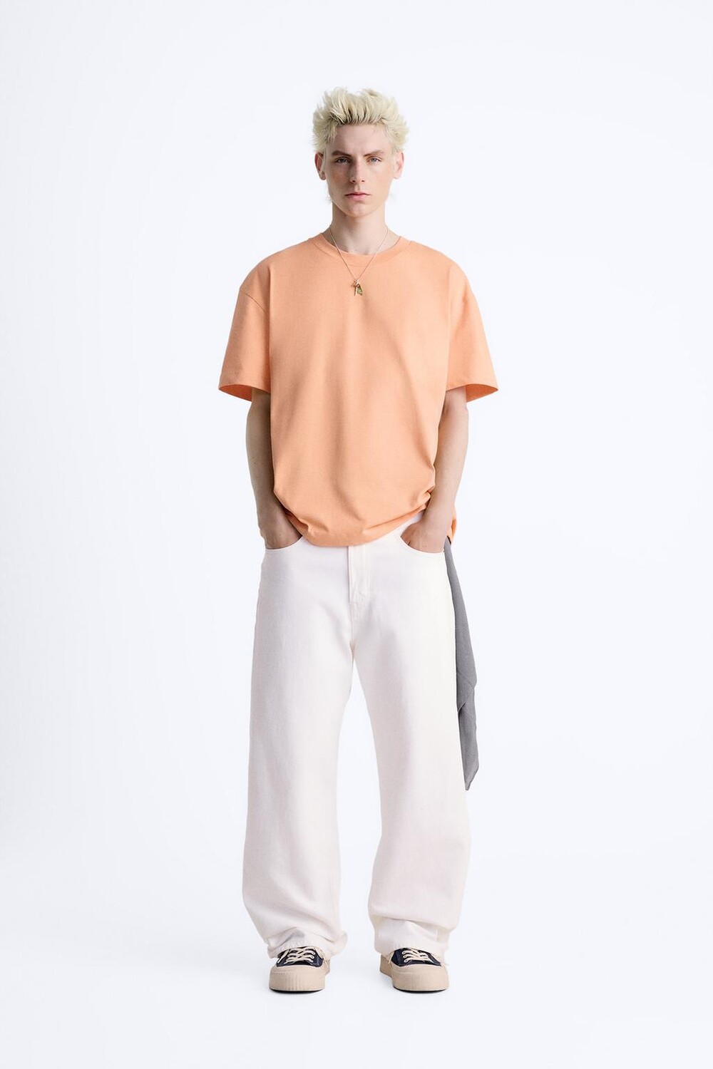

Базовая тяжелая футболка ZARA, цвет light salmon-pink