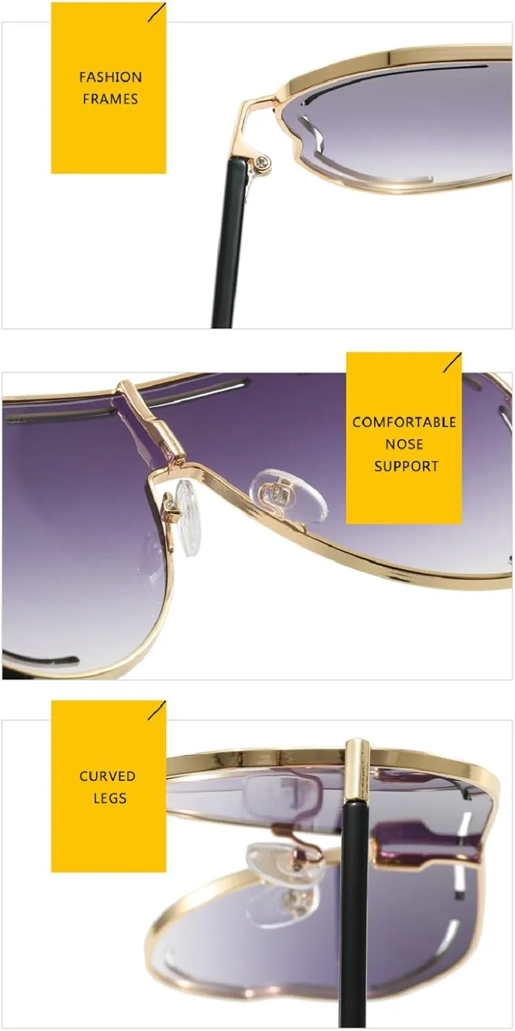 

Крупные цельнолитые солнцезащитные очки для женщин в большой оправе, модель 2024 года, роскошные солнцезащитные очки особой формы для женщин mincl, Gradient Gray