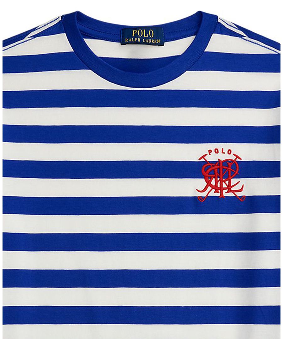 Детская хлопковая футболка в полоску с эмблемой Crest, размер 8-20 Polo Ralph Lauren, Sapphire Blue — фото 3