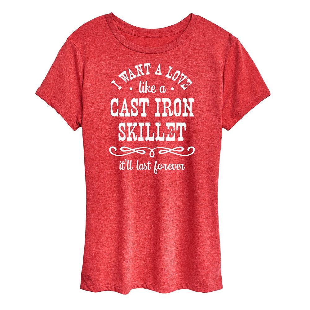 

Женская футболка с рисунком Love Like A Cast Iron Skillet Licensed Character, цвет Heather Red