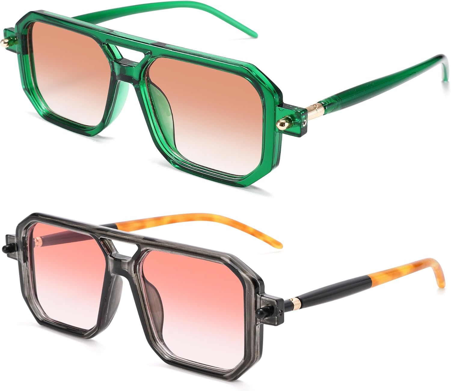 

Солнцезащитные очки Hycredi в винтажном стиле 70-х годов, плоские, авиаторские, модные, квадратные, ретро, ​​стильные, с защитой от УФ-излучения UV400, 2 Pack Green/Gradient Brown + Gray/Pink