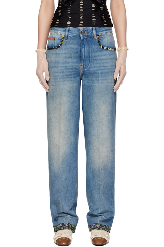 

Джинсы с цветочным принтом по низу Valentino, цвет denim