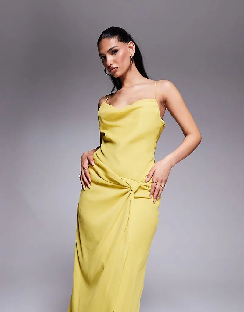 

Длинное платье ASOS DESIGN с воротником-хомутиком и закрученным спереди, желтого цвета