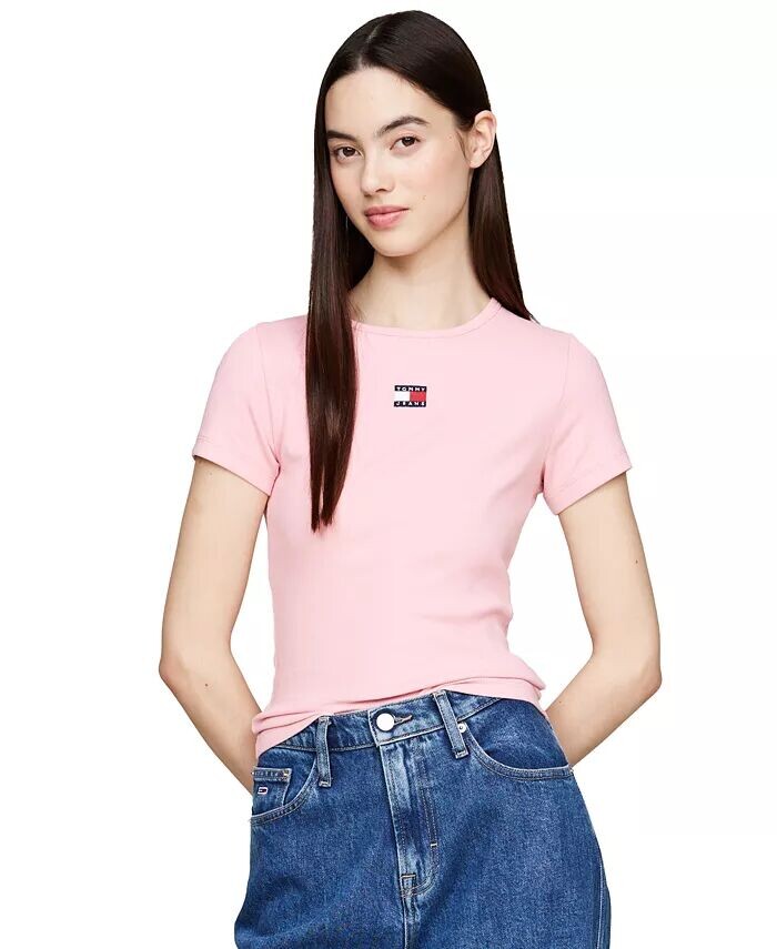 

Женская футболка в рубчик с логотипом Tommy Jeans, розовый