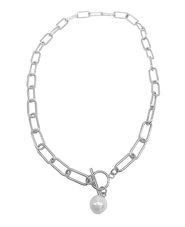 

Ожерелье-Тоггл с жемчужинами из серебра, устойчивое к потускнению Adornia, white