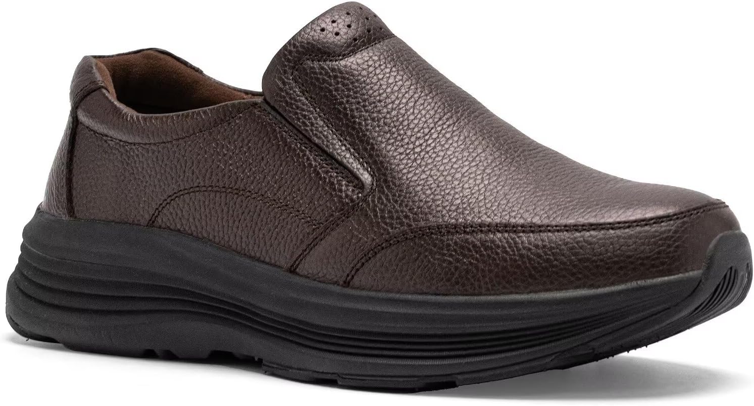 

Мужские ортопедические кожаные туфли для прогулок: удобные ортопедические оксфорды при плантарном фасците с поддержкой свода стопы, повседневные деловые лоферы без шнурков для облегчения боли в стопах и пятках Orthocomfoot, коричневый