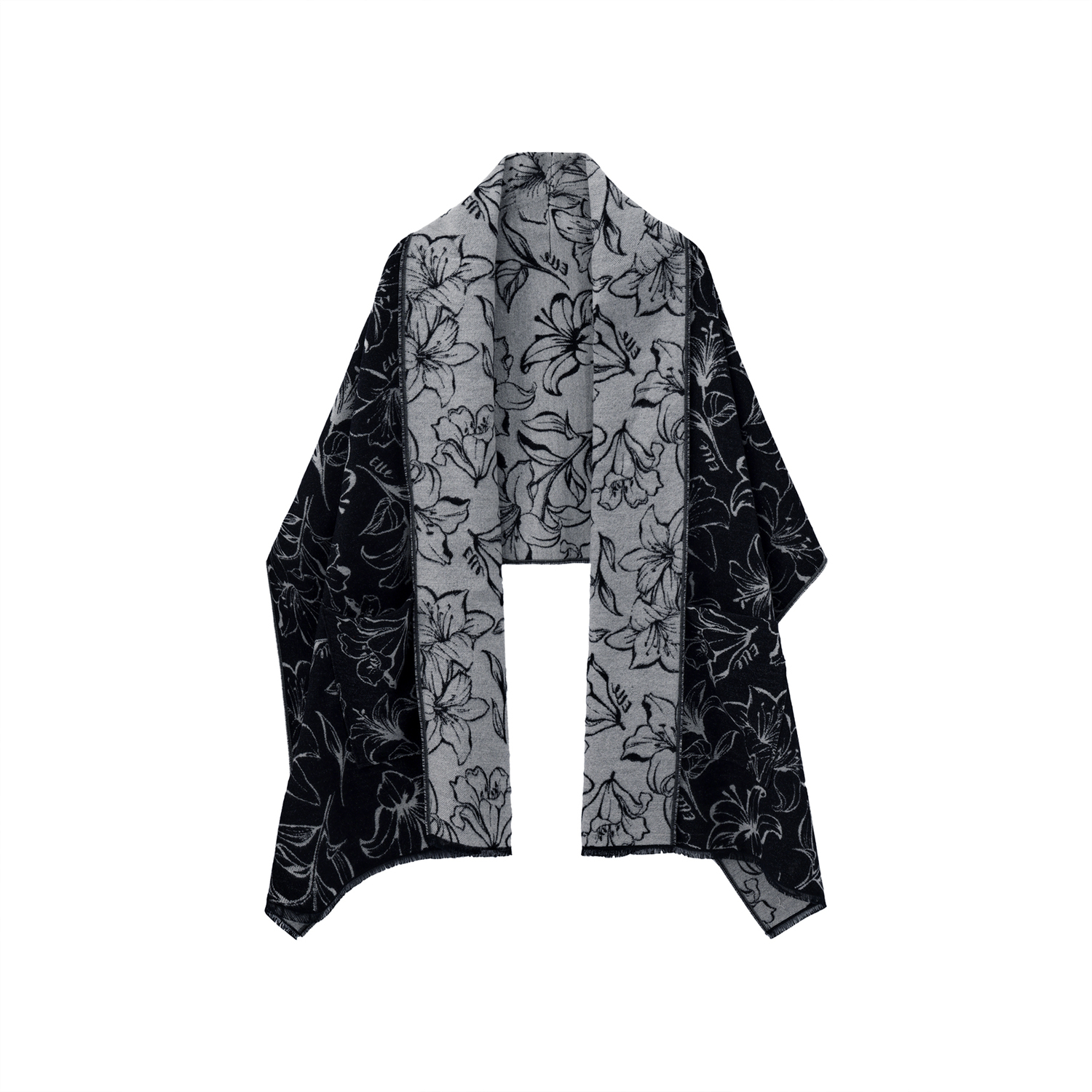 

Шаль женская из полиэстера, овечьей шерсти, нейлона и лайкры ELLE, черный серый