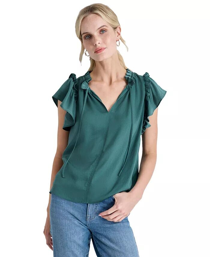 

Женский топ с разрезом на шее и рюшами DKNY Jeans, зеленый