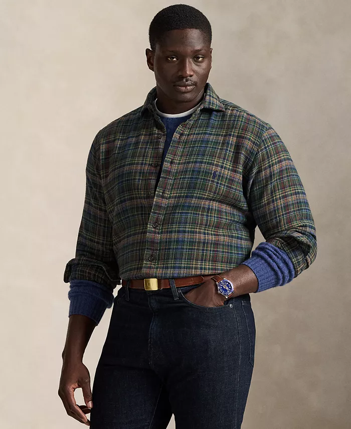 

Мужская фланелевая рубашка Big & Tall в клетку с начесом Polo Ralph Lauren, синий