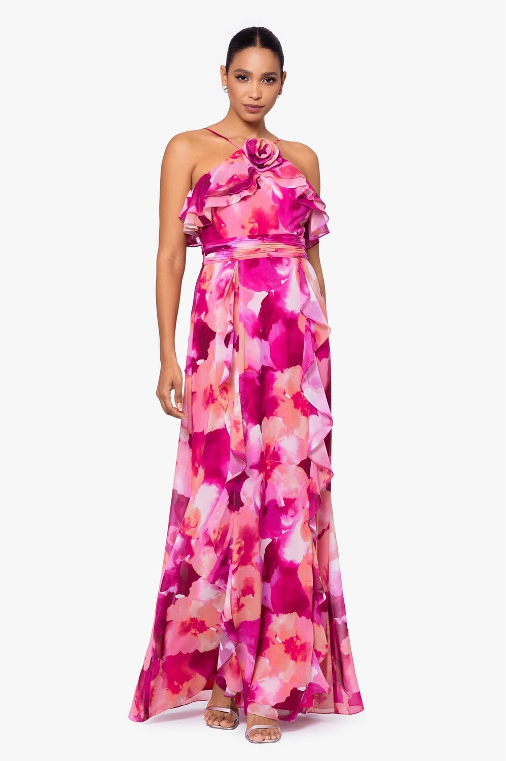 

Платье XSCAPE Long High Multi Chifon Print Flower, цвет Fushia Coral