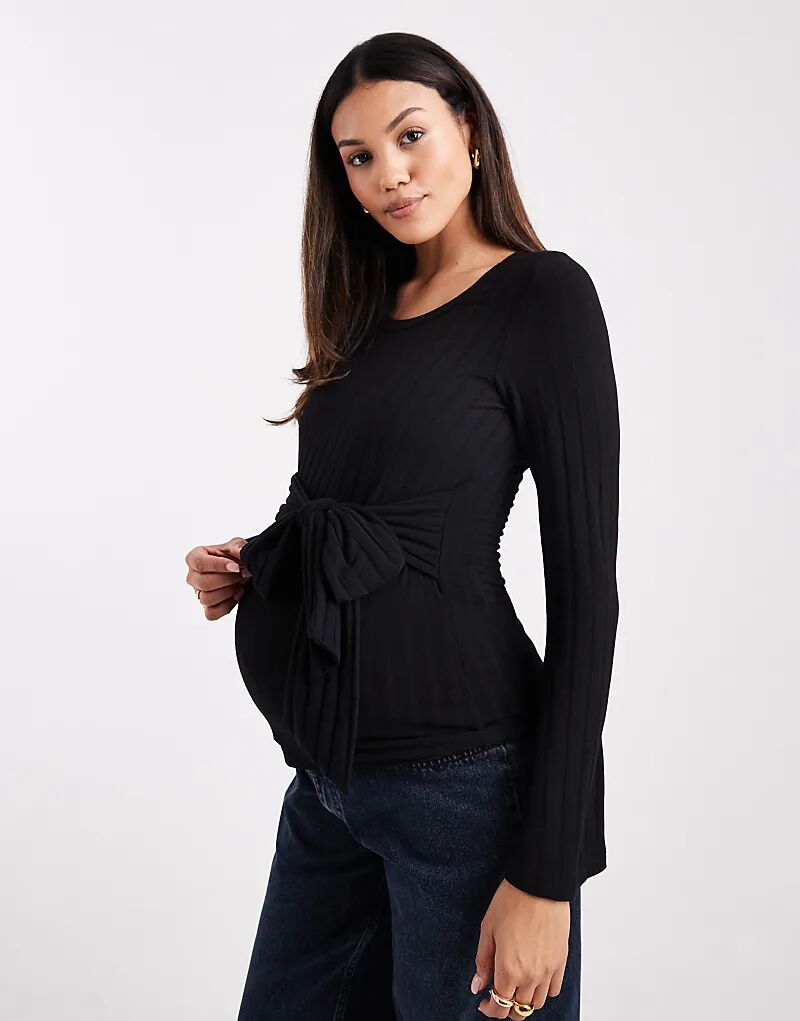 

Трикотажный топ для беременных Mamalicious с завязками спереди, черный цвет