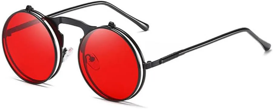 

Солнцезащитные очки LVTFCO Fashion Round Flip Separable Lens Steampunk для женщин в винтажной металлической оправе, для активного отдыха, для мужчин, Black Red