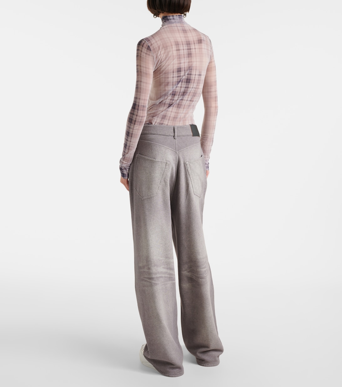 Широкие брюки из хлопкового флиса со средней посадкой Acne Studios, Grey Melange — фото 3