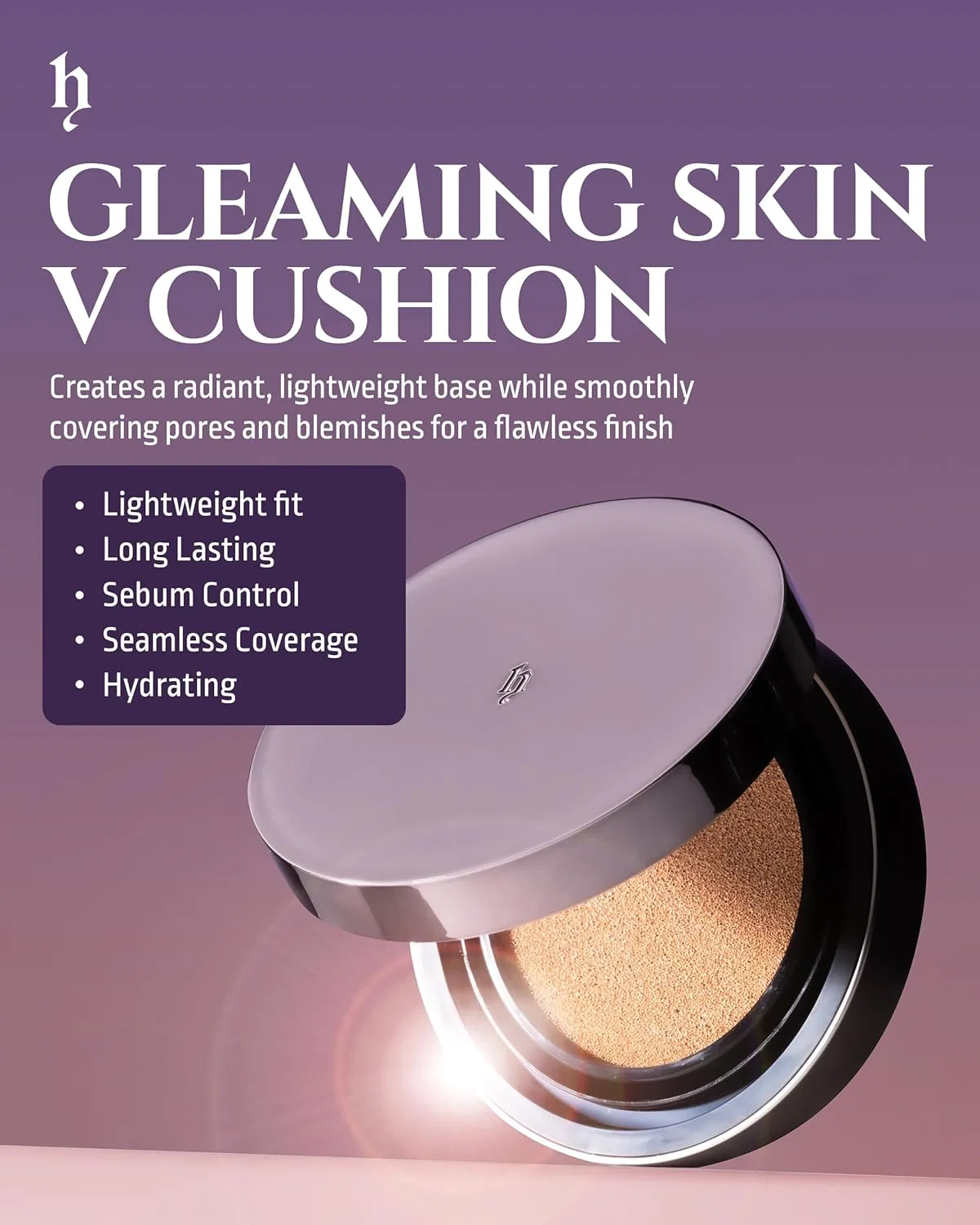 Тональное средство H Hevvy Gleaming Skin Cushion V2 №23 натуральный бежевый SPF 50++/PA++++ — фото 2
