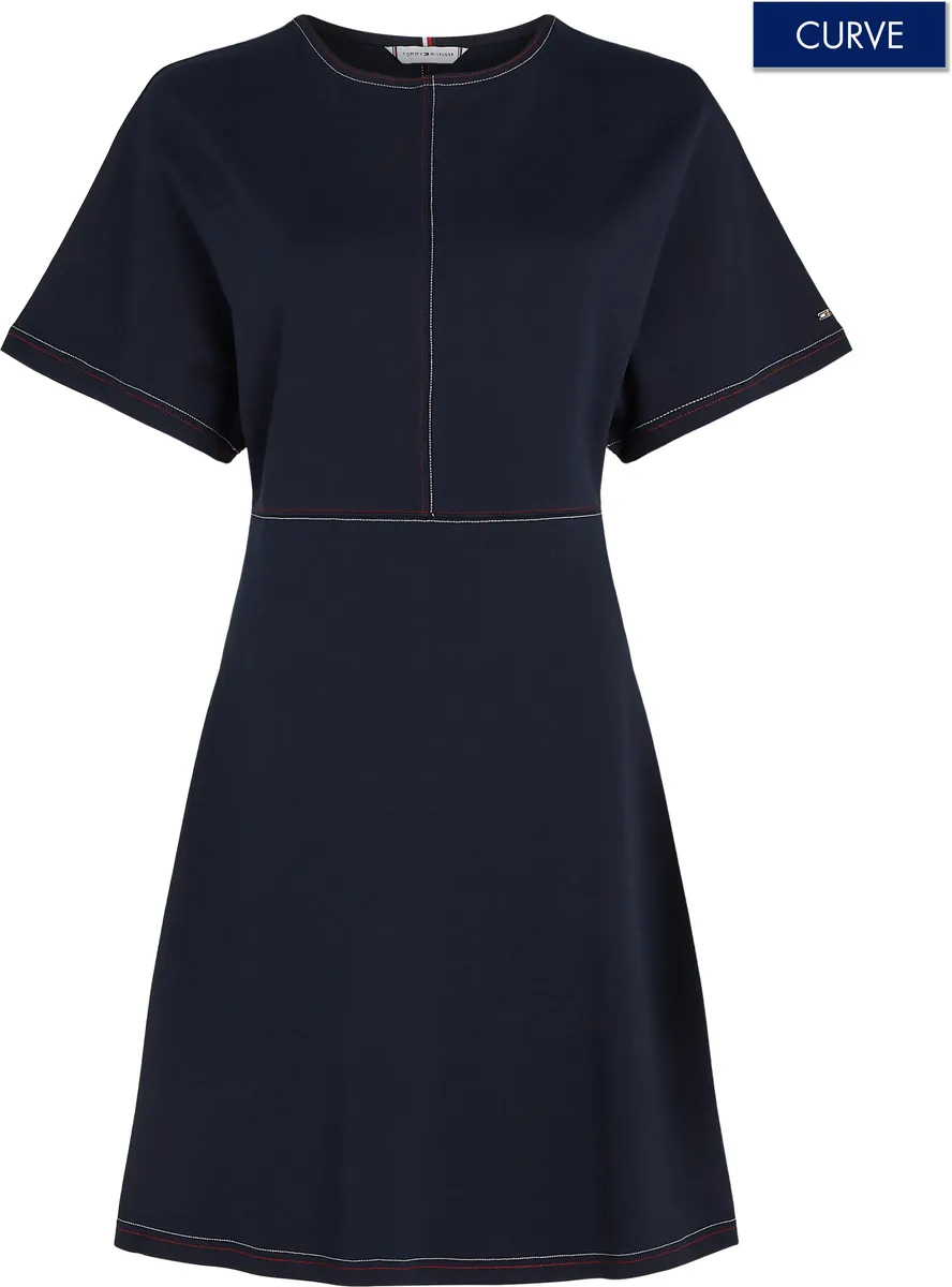 Платье-блузка Tommy Hilfiger Curve "CRV GLOBAL STP STITCH F&F DRS SS", большие размеры, синий — фото 4