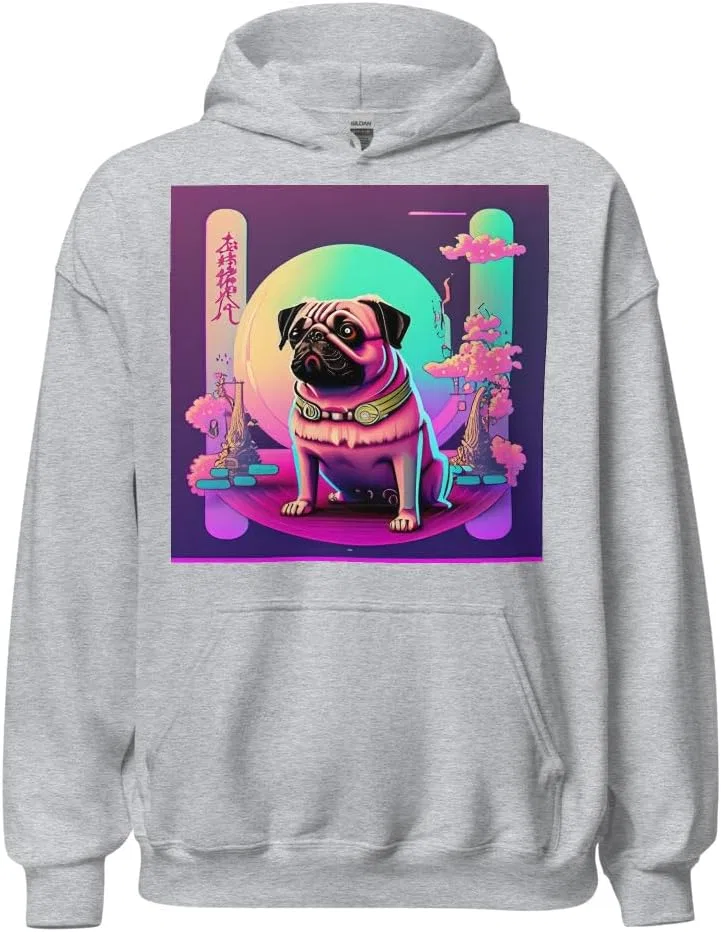 Худи унисекс с изображением мопса в японском стиле Vaporwave для любителей собак