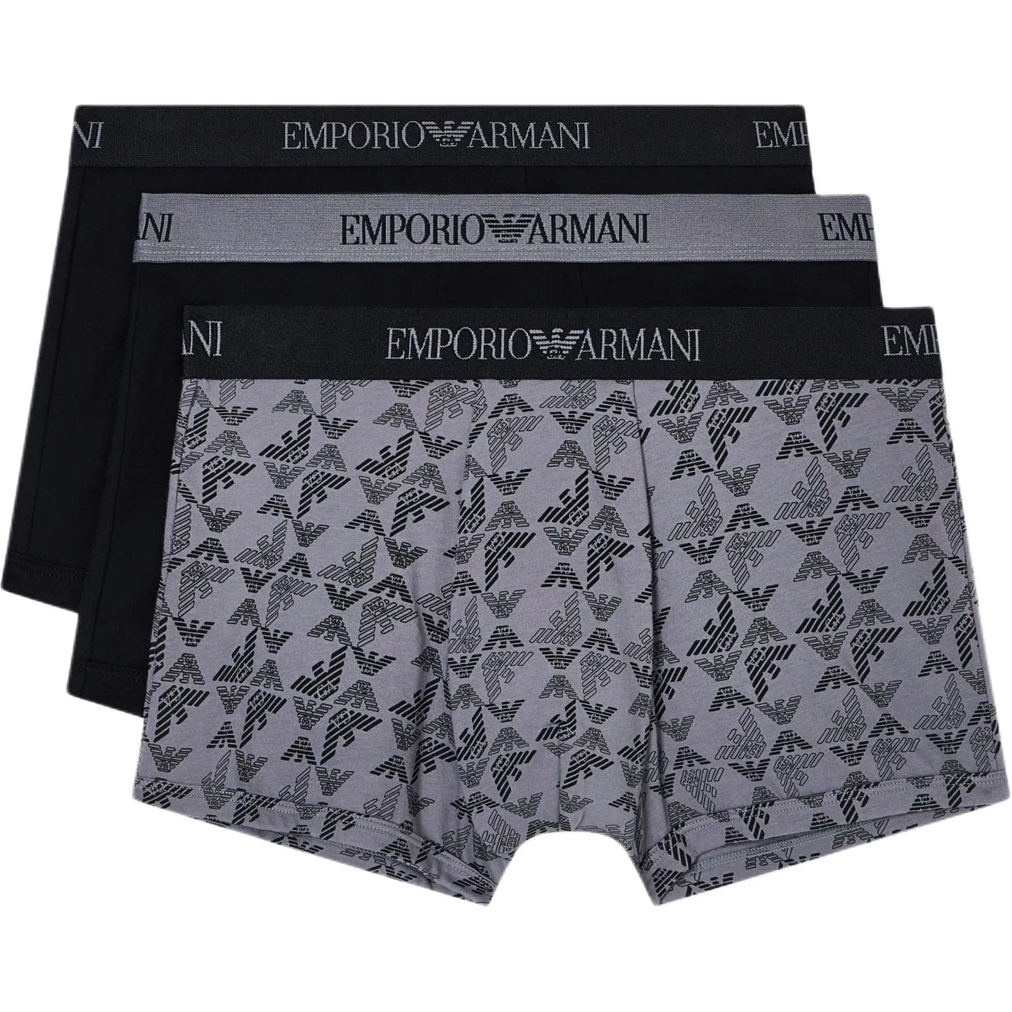 Боксеры EMPORIO ARMANI из хлопка, 3 шт (серый+черный+черный)
