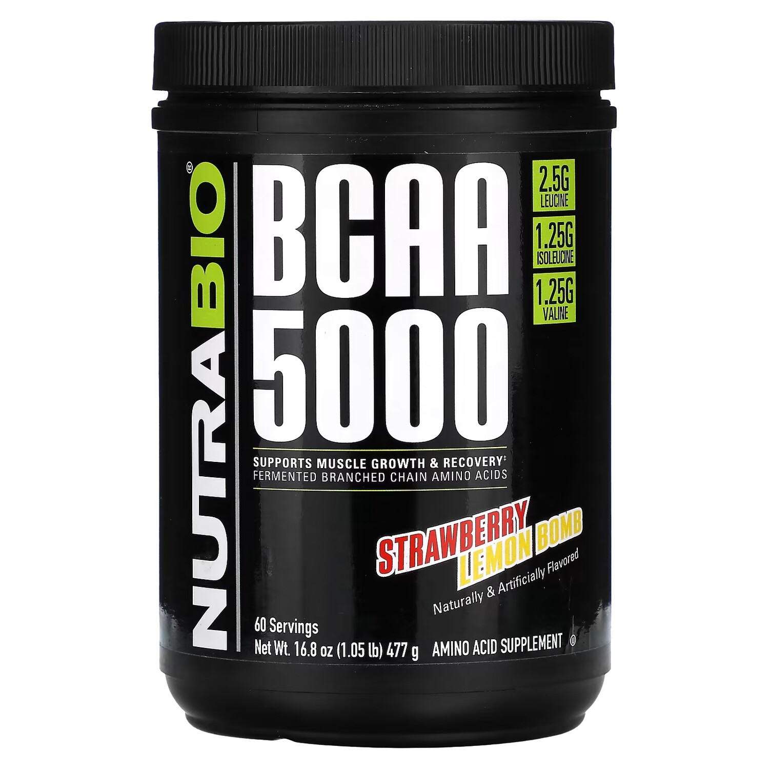 

Аминокислотная добавка NutraBio BCAA 5000 клубнично-лимонная бомба, 477 г