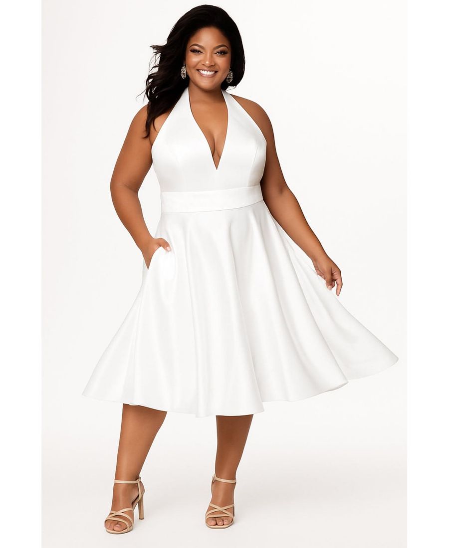 

Женское белое атласное платье с завязками на шее, длиной до колена Sydney's Closet, Ivory