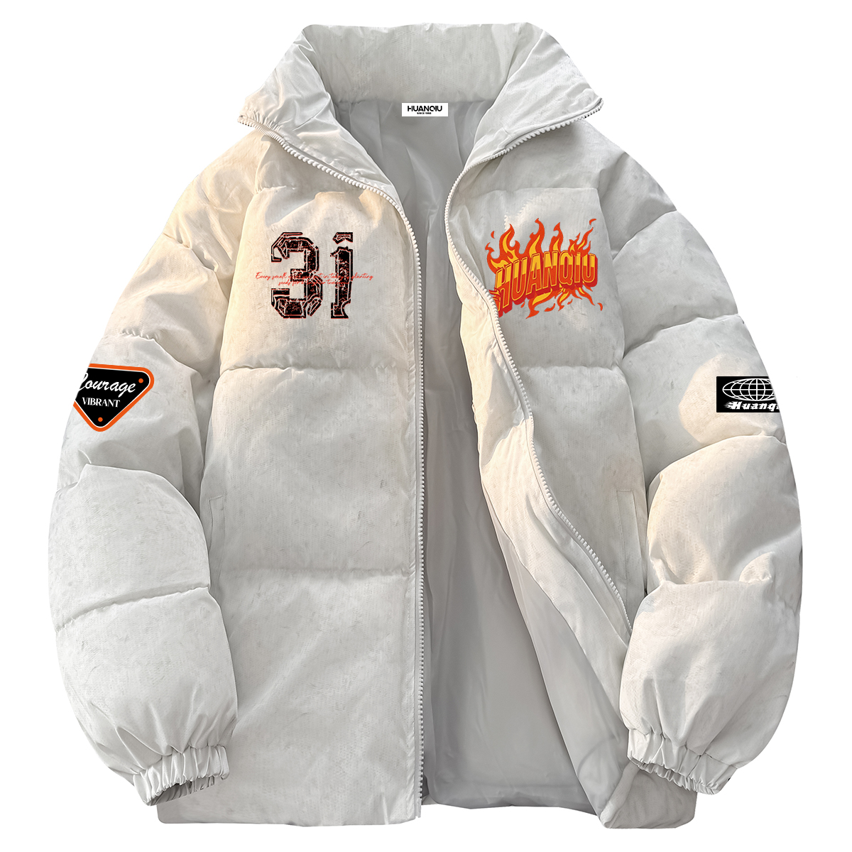 

Пуховик Unisex Stand Collar утепленный стеганый HUANQIU, белый heather серый