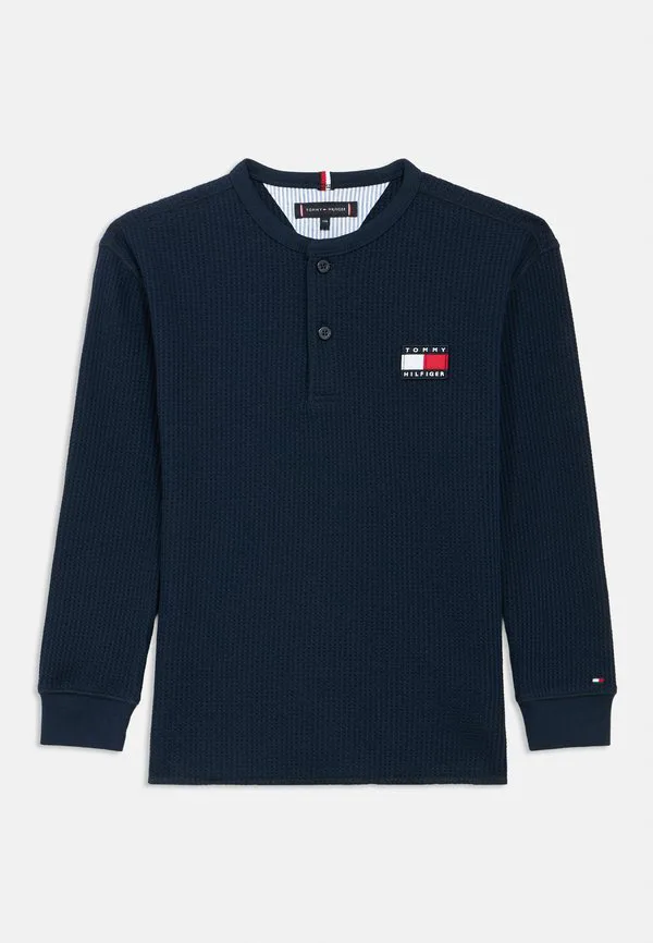 Футболка-Поло с длинным рукавом из вафельной вязки. Tommy Hilfiger, Dark Night Navy