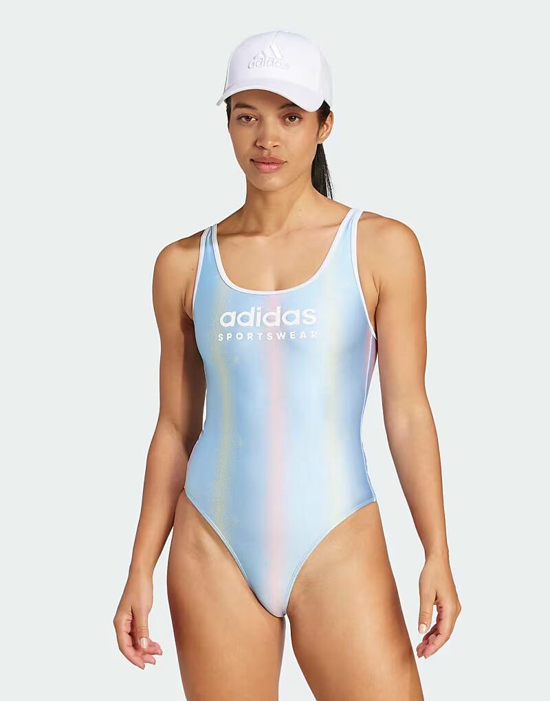 

Купальник Adidas Tiro с u-образным вырезом в цвете glow blue / white Adidas Performance