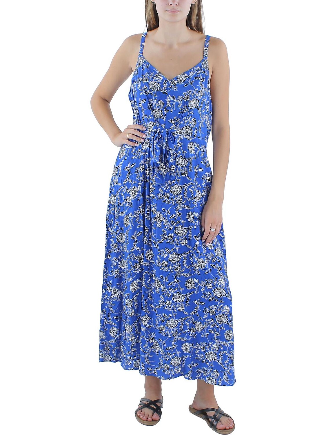 

Женский сарафан чайной длины с V-образным вырезом Petites MSK, цвет Blue /Black