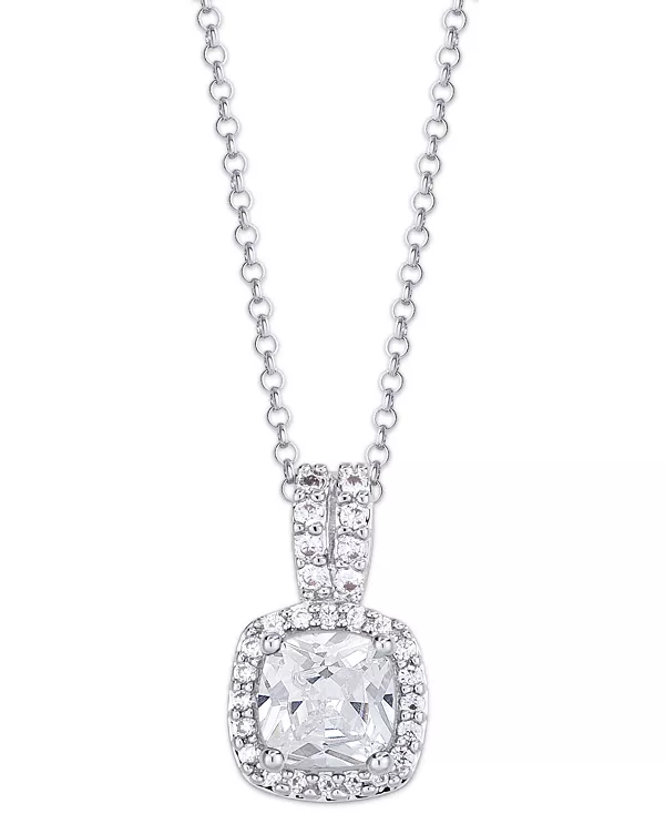 

Ожерелье с подвеской в виде подушечки-ореола из камня рождения, серебряная пластина Macy'S, april/clear