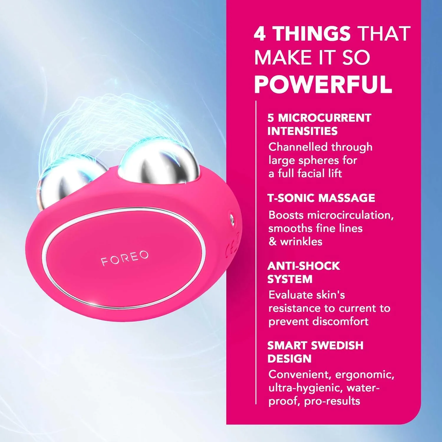 FOREO Age-Defying Bear Bundle - устройство для микротокового массажа Bear и 2 сыворотки-проводника по 30 мл - набор для мгновенного лифтинга, фуксия, Fuchsia Bundle — фото 3
